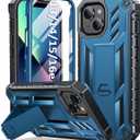 SOiOS for iPhone 13/14/15 Phone Case: for iPhone 16e Protective Cover with Built-in Kickstand | Heavy Duty Military Grade Hard Protection Shock Proof | Durable Dual-Layer Design Blue
