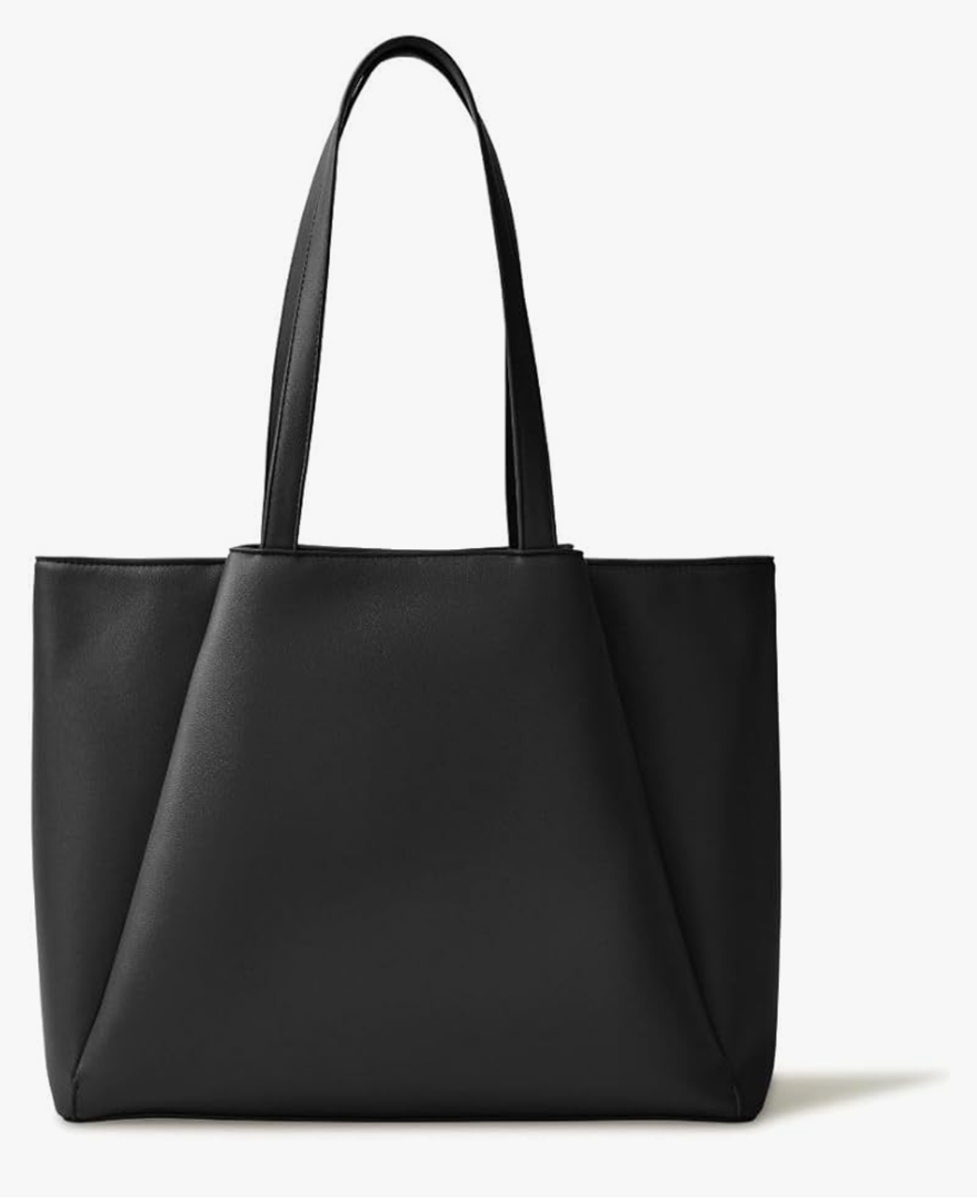 Work Tote Bags for Women 15.6 Inch - Laptop Tote Bag with Zip Compartments - Large PU Leather Office Purse Computer Briefcase, Black