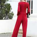 RONGTAI One Piece Jumpsuit for Women Long Sleeve Cutout Neck High Waist Dressy Casual Stright Leg Romper (Red, M)