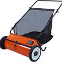 Push Lawn Sweeper, 26-Inch Width, 7 Cu. Ft. Hopper Capacity, 4 Spinning Brushes, Adjustable Height, Durable Steel Frame with Rubber Wheels, Orange
