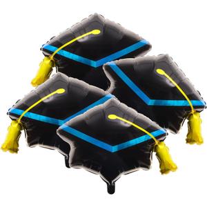 4 Pcs 22 Inches Black Graduation Cap Balloons Large Academic Grad Hat Mylar Foil Balloons with Tassel Design Balloons Decor for Party Ceremony Decorations Supplies