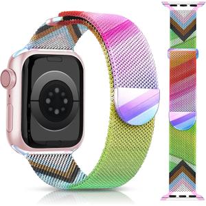 Melyis Pride Rainbow Magnetic Band Fits Apple Watch Bands for Women Men 42mm 41mm 40mm 38m, Colorful Stainless Steel Mesh iWatch bands, Milanese Metal Band for Apple Watch Series 10 9 8 7 6 5 4 3 2 SE