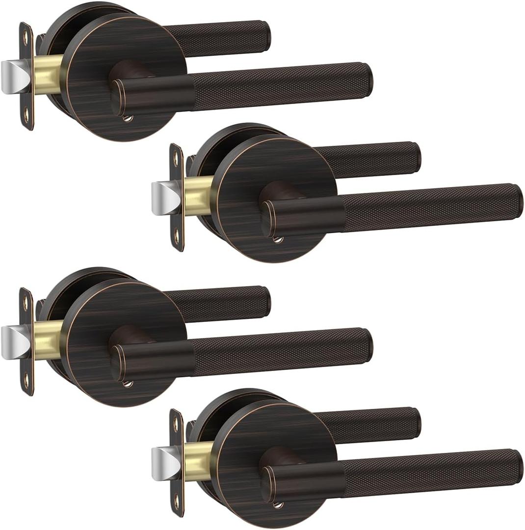 Asidrama 4 Pack Oil Rubbed Bronze Privacy Door Handles, Door Lever with Door Knobs Indoor for Bedroom or Bathroom, Heavy Duty Door Handles Interior with Locks for Left Right Sided Doors
