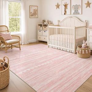 Nakagishi Boho 7x9 Area Rug Living Room Rugs Machine Washable Pink