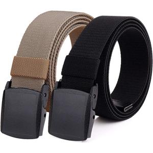 2-Pack Elastic Stretch Belt, Mens All Size No Metal Nylon Tactical Hiking Belt (Fit up to 50", Blackbrown)