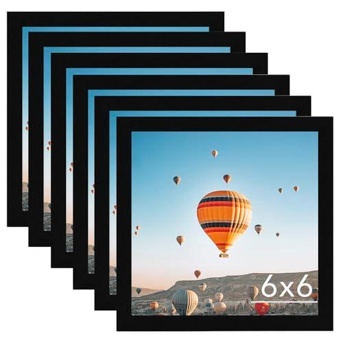 JCJMY 6x6 Picture Frame Set of 5 for Wall Hanging or Tabletop, Wall Mounting Horizontally or Vertically, 6 x 6 Square Wall Gallery Poster Photo Frame with Shatter Resistant Plexiglass, 5 Pack, Black