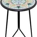 Patio Side Table, 12" Outdoor Metal Side Table with Glass Top, Indoor Round Accent End Table for Living Room or Bedroom, Small Decorative Plant Stand Table for Garden Yard Balcony