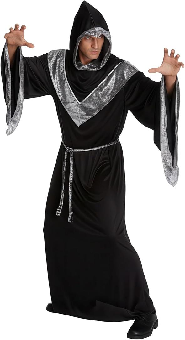 Morph Wizard Costume Men, Men's Wizard Cloak Costume, Adult Warlock Robe and Sorcerer Outfit, Halloween Costumes For Men (Large)