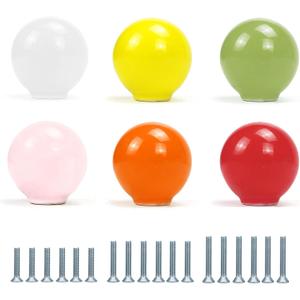FOAN Cabinet Knobs 6 Pack, Ceramic Drawer Grip Handle, Suitable for Cupboard/Drawer/Dresser/Toilet/Kids Room, 1-1/4inch, Equipped with Multi Size Screws, Colorful