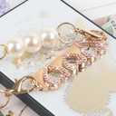 Compatible with iPhone 14 Pro Bling Case with Pearl Crossbody Chain Glitter Love Heart Diamond Rhinestones Floral for Girly Women Soft TPU Bumper Full Camera Lens Protector Cover, White