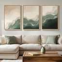 Large Framed Green and Beige Abstract Wall Art Set of 3, Modern Neutral Canvas Prints Paintings Artwork for Walls, Minimalist Abstract Pictures for Living Room Dining Room Bedroom Wall Decor 20x30 In (Serene Tides)