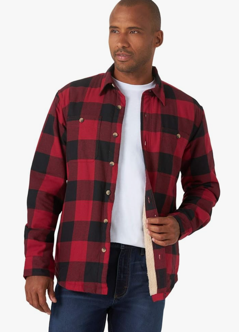 Wrangler Authentics Mens Long Sleeve Sherpa Lined Shirt Jacket, Size Large 