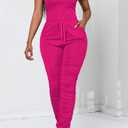 PINSV Women's 2 Piece Outfits Bodycon Lounge Wear Crop Top Stacked Pants Going Out Jogging Tracksuit Sets (L)