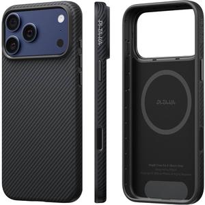 PITAKA UltraGuard Aramid Fiber Woven Case for iPhone 17 Pro Max | Compatible with MagSafe, Thin & Lightweight with a Caseless Feel- (Black/Grey)