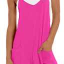 Muchpow Women's V Neck Sleeveless Romper Summer Casual Loose Spaghetti Strap Short Overalls Jumpersuit with Pockets (Rose Red, Small)