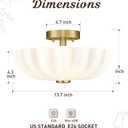 Gold Ceiling Light Fixture, HWH 2-Light Flush Mount Ceiling Light Fixture with Scalloped Milk White Glass, Brushed Gold Finish, Modern Ceiling Light for Kitchen, 5HJX111F-S BG-MW