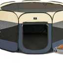 Dog Playpen for Small Dogs & Puppies, 40.55" Portable Indoor Outdoor Puppy Playpen with Bowl, Waterproof Floor, Foldable Pop-Up Pet Pen for Home, Travel & Daily Use