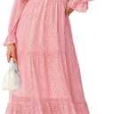 BTFBM Women Casual Long Sleeve Crew Neck Fall Dress Bohemian Relaxed Fit Floral Flowy Maxi Dresses Tiered Cocktail Dress (Large)