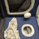 Bedsure Large Cat Beds for Indoor Cats - Extra Wide Cat Cube House for Small Pet with Fluffy Ball Hanging and Scratch Pad, Foldable Pet Cave Hideaway for Multiple Cats, 23.6x16.9x13 Inches, Blue