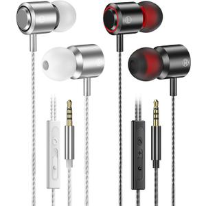 2 Pack Wired Earbuds with Microphone, In-Ear Headphones Wired with Noise Blocking &Volume Control, Premium Sound& Lightweight Corded Earphones for Laptops, Tablets, MP3 & Most 3.5mm Interface Devices