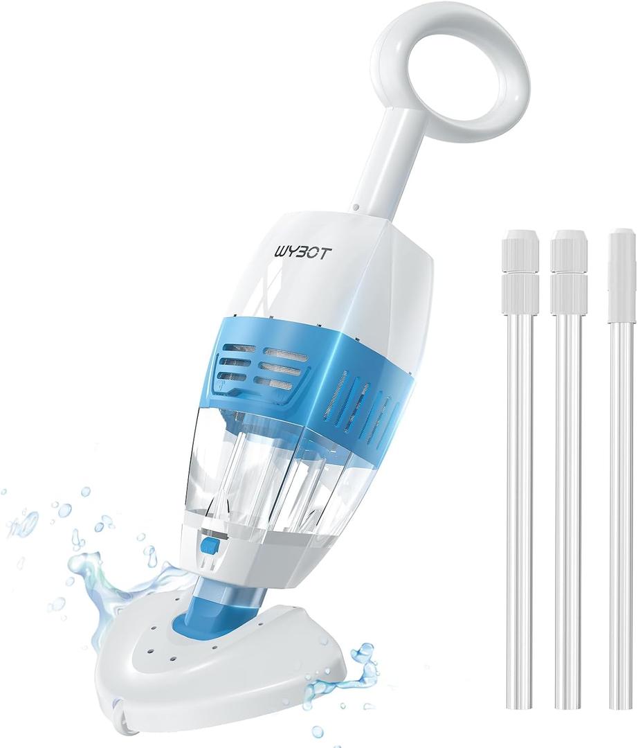 (2026 New) WYBOT Hyson 100P Handheld Pool Vacuum with Telescopic Alum Pole, Rechargeable Handheld Vacuum Cleaner, Replaceable Chassis, 60-Mins, Mesh Iron Filter, Ideal for Above & Inground Pools, Spas