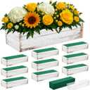 Dandat 10 Set Wood Boxes for Centerpieces 12x4 Inch Rectangle Wooden Planter Box Rustic Wooden Planters with Removable Plastic Liner Floral Foam Blocks for Christmas Wedding Home Garden Decor(White)