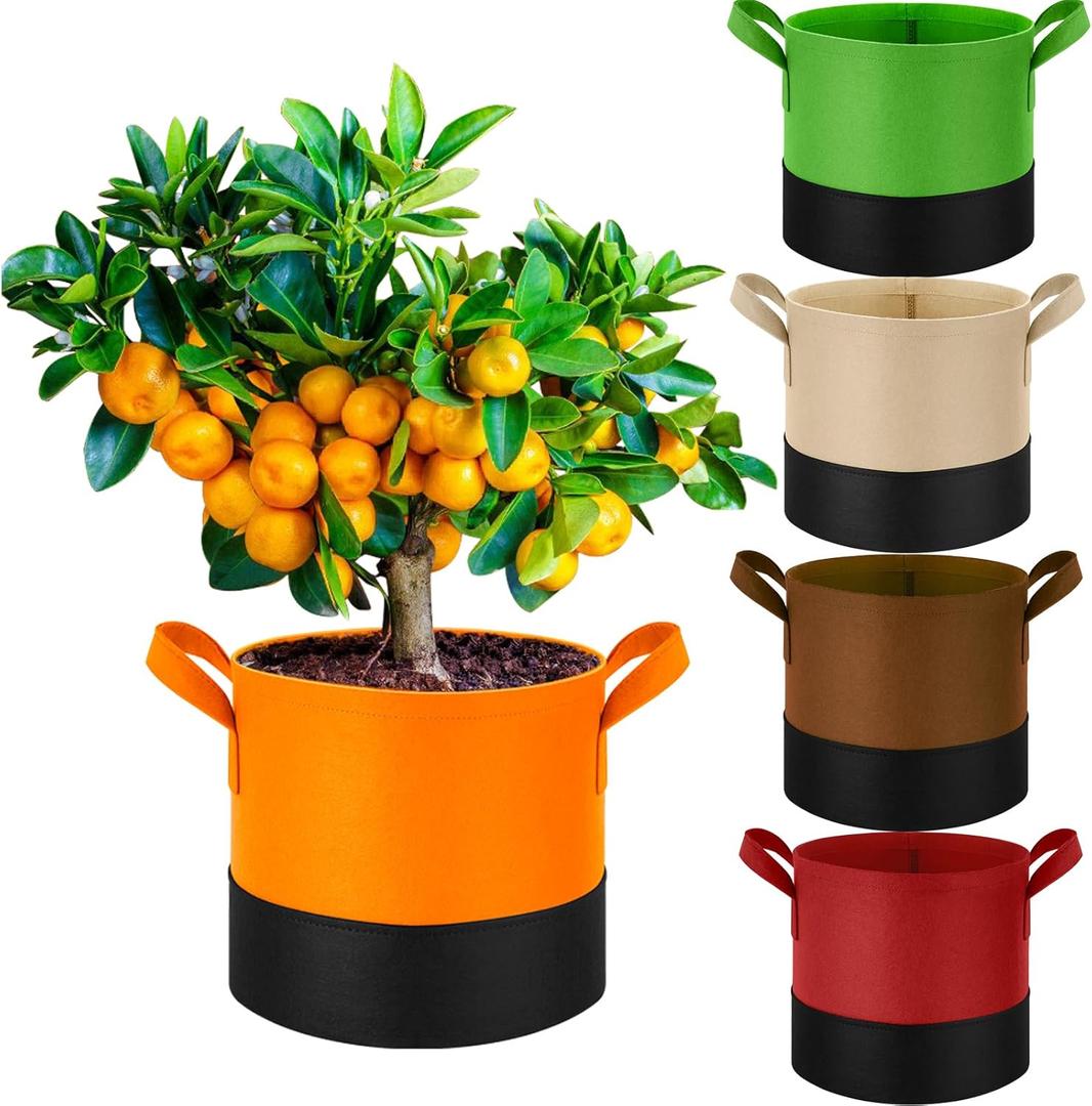 5 Pack 5 Gallon Durable Grow Bags, 350G Heavy-Duty Fabric Pots with Handles, Breathable Plant Containers for Vegetables, Flowers, Fruits, Indoor & Outdoor Gardening, Aeration Fabric Planters