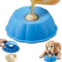 Dog Lick Bowl Ball Slow Feeder, Licking Bowl for Liquid Treat with Rolling Spin Sphere Roller Licker, Licky Feed Calming Anxiety Relief Enrichment Yogurt (Blue)