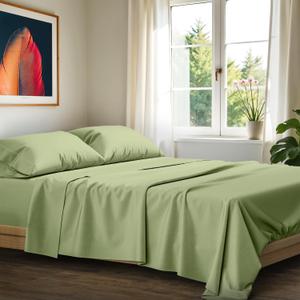 Ashton Sheets 100% Egyptian Cotton Sheets California King Size - Luxury 1200 Series Signature Collection Cal King Sheet Set (4 PC, Sage Green), Soft Cooling, Sateen Weave, 17" Deep Pocket Bed Set