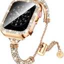 LETOID Bling Band & Case Compatible with Apple Watch 40mm 41mm 42mm 44mm 45mm 46mm Series 11 10 9 8 7 6 5 4 SE for Women, Fancy Metal iWatch Bands Rhinestone Bracelet Dressy Strap with Face Cover