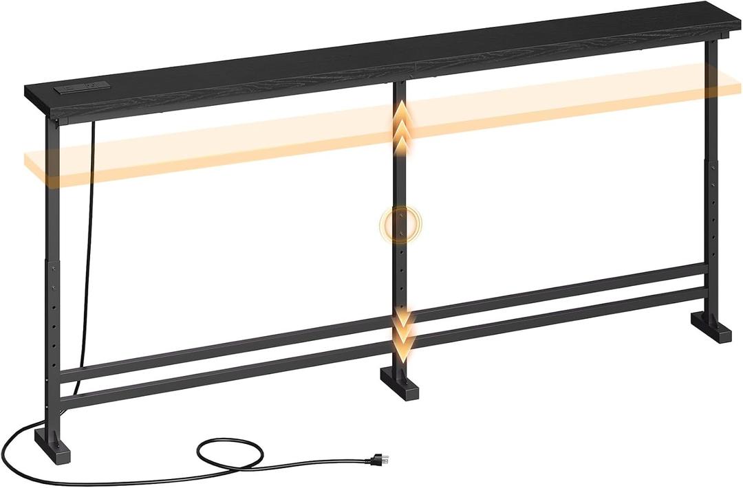 YATINEY 78.7" Console Table with Adjustable Height (27.6"-35.4") and Power Outlet, Skinny Behind Couch Table, Narrow Long Sofa Table for Living Room, Hallway, Entryway, Black CT09UBB