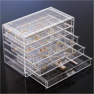 ProCase Acrylic Earrings Holder Organizer Box, Large Clear Earring Jewelry Storage Transparent Stackable Drawers Jewelry Display for Earring Ring Bracelet -Clear, 5 Layers