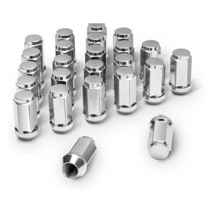 Dynofit 14mmx1.5 Lug Nuts Compatible with Chevy GMC Ford Ram 1500 Aftermarket Wheels, M14x1.5 Chrome Tuner Wheel Nuts fit Silvarado Sierra F150, One Piece Design Skinny Closed End Nuts (24pcs)
