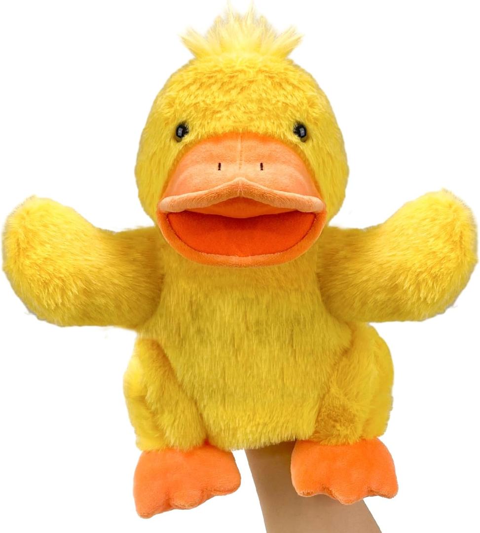 Hand Puppet s Duck Pupp ets,9"Realistic Stuffed Animal Puppe ts for Toddlers Duck Stuffed Puppets for Kids with Movable Mouth,Duck Animal Hand Puppets for Adults Han d Puppets for Toddlers 3