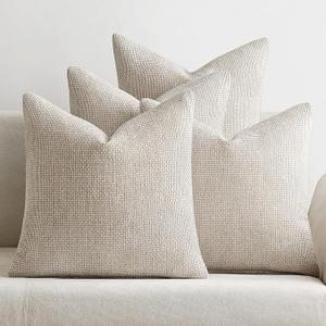 MIULEE Pack of 4 Couch Throw Pillow Covers 18x18 Inch Neutral Green Soft Decorative Chenille Pillow Covers Farmhouse Accent Cushion Covers for Boho Home Decor Spring Sofa Bedroom Living Room