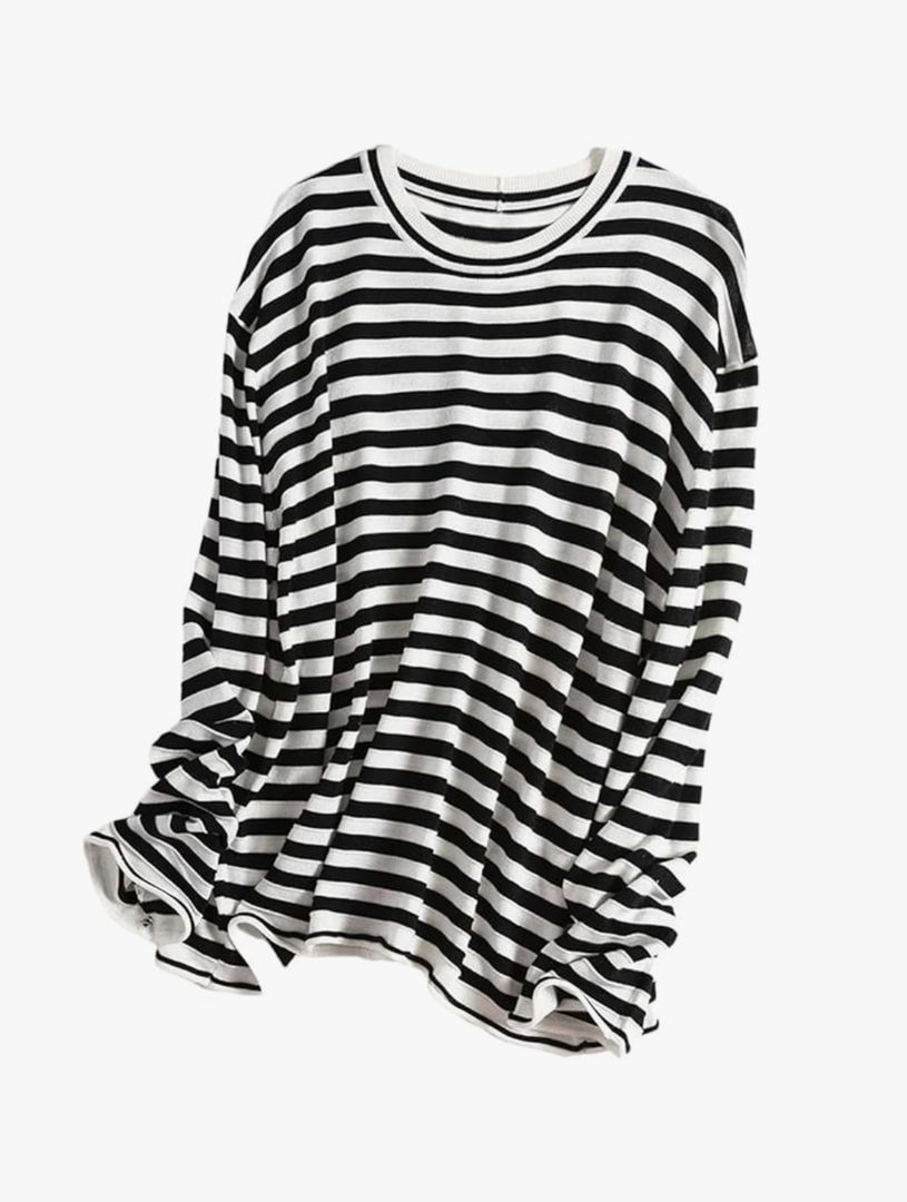 Pullovers for Women Round Neck Striped Loose Fitting Sweaters Soft Knit Top Size L
