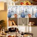 Fall Valance Curtain Pumpkin Blue Kitchen Curtain Thanksgiving Autumn Leaves Window Treatment Topper Curtains for Kitchen Living Room Bathroom Fall Seasonal Decor 1 Panel 54x18 Inch