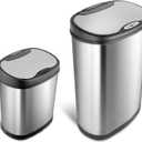NINESTARS CB-DZT-50-13/12-13 Automatic Touchless Infrared Motion Sensor Trash Can Combo Set, 13 Gal 50L & 3 Gal 12L, Stainless Steel Base (Oval, Silver/Black Lid)