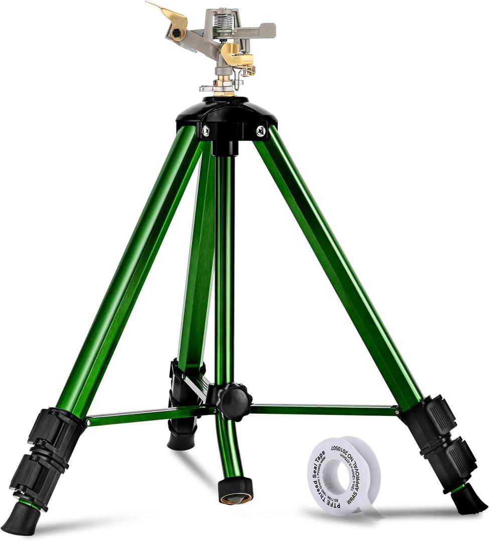 1 Pack Lawn Sprinklers for Yard - 360 Tripod Sprinklers for Yard Large Area - Heavy Duty with 3/4 Inch Connector and Extension Legs - Flip Locks