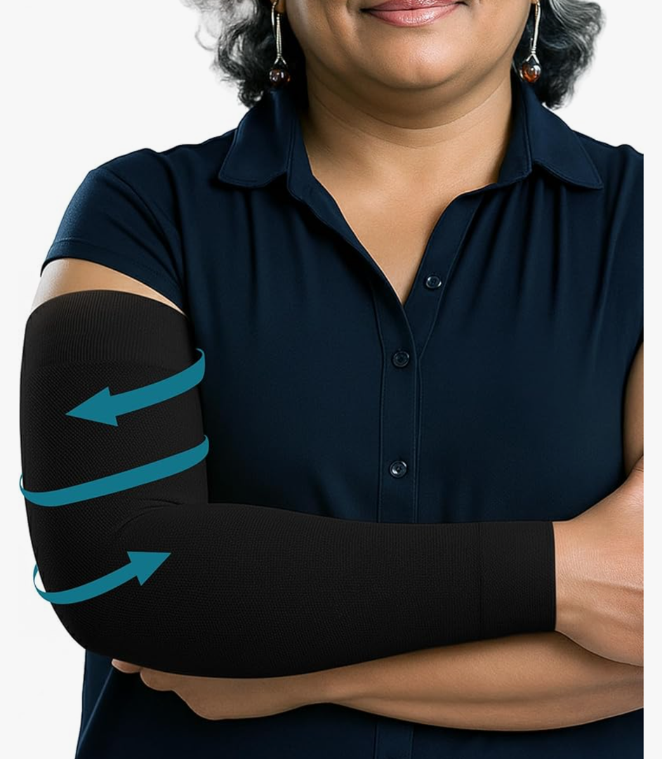 KEMFORD Compression Lymphedema Arm Sleeves for Women - 15-20 mmHg, 1 Pair, Black, XL - Medical Arm Brace for Swelling, Edema, Circulation