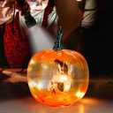 Afirst Halloween Decorations Indoor Lighted Halloween Fall Pumpkins Illuminated Glass Pumpkin with Skull Crow for Thanksgiving Fireplace Tabletop Party Home Bedroom Decor Gift