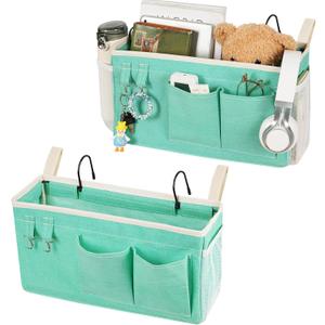 Loghot Bedside Caddy/Bedside Storage Bag Hanging Organizer for Bunk and Hospital Beds,Dorm Rooms Bed Rails,Can be Placed Glasses,Books,Mobile Phones,Keys (2pc Green)