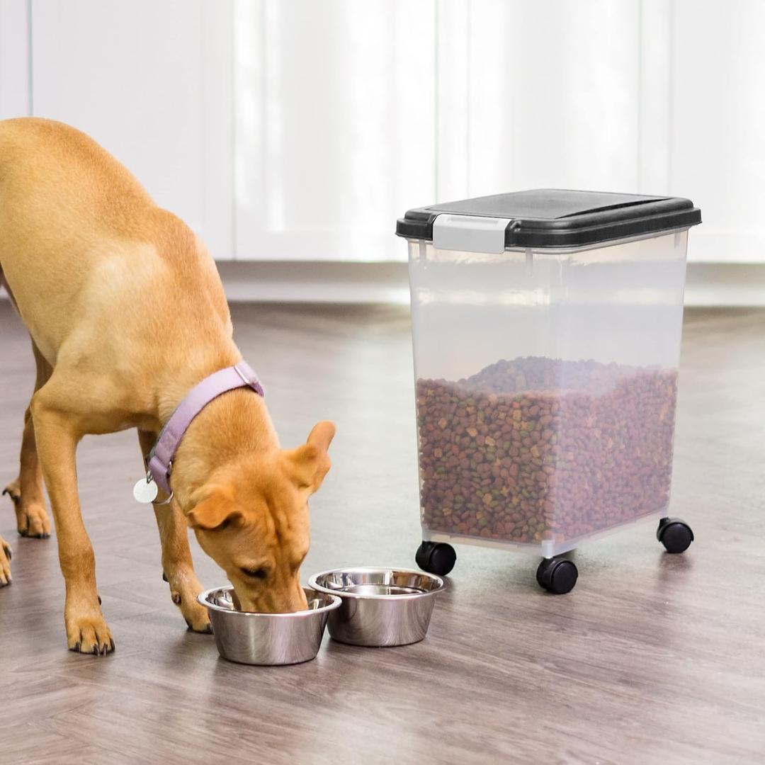 IRIS USA Airtight Dog Food Storage Container, Up to 33QT, Attachable Wheels, for Dog Cat Bird and other Pet Food Storage Bin, Keep Fresh, Easy Mobility, BPA Free, Black