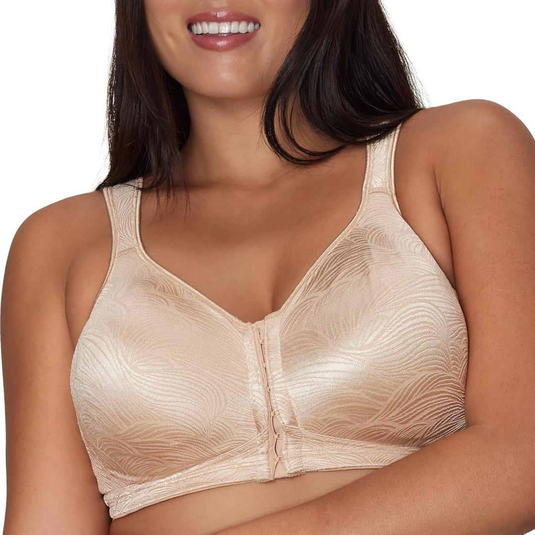 PLAYTEX Women's 18 Hour E52E Front Close Extra Back Support Wireless Bra< Single or 2 Pack (42D, Nude)