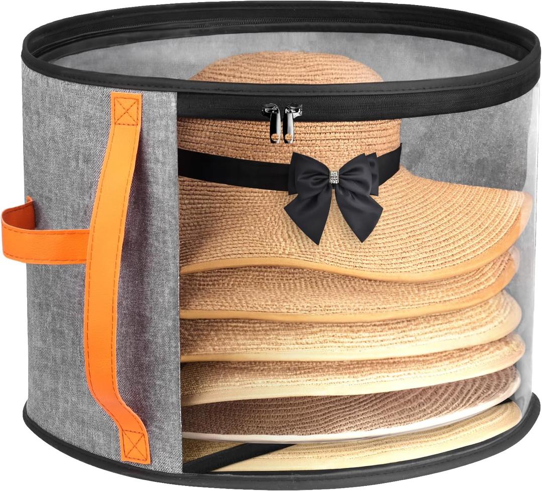 kushon Oversized Clear Hat Storage Box for Women, Cowboy Hat Organizer for Closet, Wide Brims Hat Case with Carrying Handles, Hat Bag (Grey)