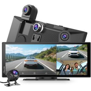 CARPURIDE W125S 11.26 Inch HD Wireless Carplay & Android Auto Screen, 4K +1080P+1080P Dash Camera for Cars with 64GB Card, with Loop Recording, Bluetooth, Voice Control, GPS, FM, Super Link