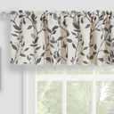 Linen Kitchen Valance, Tree Leaves Printed Window Curtain Valances for Bathroom Bedroom Living Room Farmhouse Decor Rod Pocket Short Cafe Curtains 54 by 14 Inches Gray (Grey)