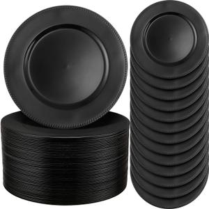 Jinei 100Pcs Painted Charger Plates with Beads, 13 Light Luxury Round Vintage Plates Table Decoration Reusable Dinner Charger for Dining Table Wedding (Black)