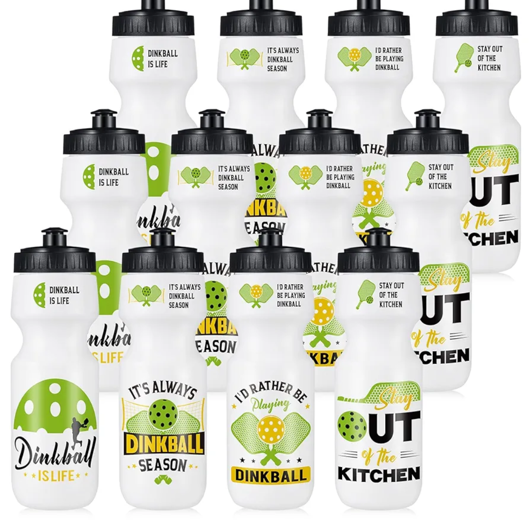 Maxdot 12 Pcs Funny Dinkball Water Bottle Bulk 26 oz Reusable Sports Squeeze Water Bottle with Pull Top Cap for Sports Party Favors Team Gifts Players Gym