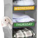 7-Shelf Weekly Clothes Organizer for Kids, Hanging Closet Organizer for Kids & Adults, Collapsible Hanging Closet Shelves, Monday-Saturday Days of The Week Clothes Shelves with 6 Side Pockets (Grey)